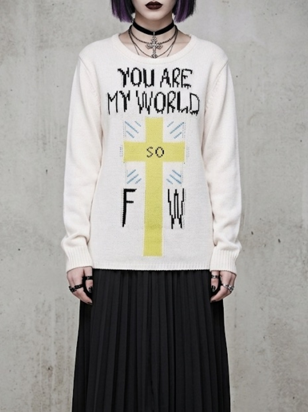UNIF You are my World Sweater Size Small Cream Goth Gothic Whimsigoth
